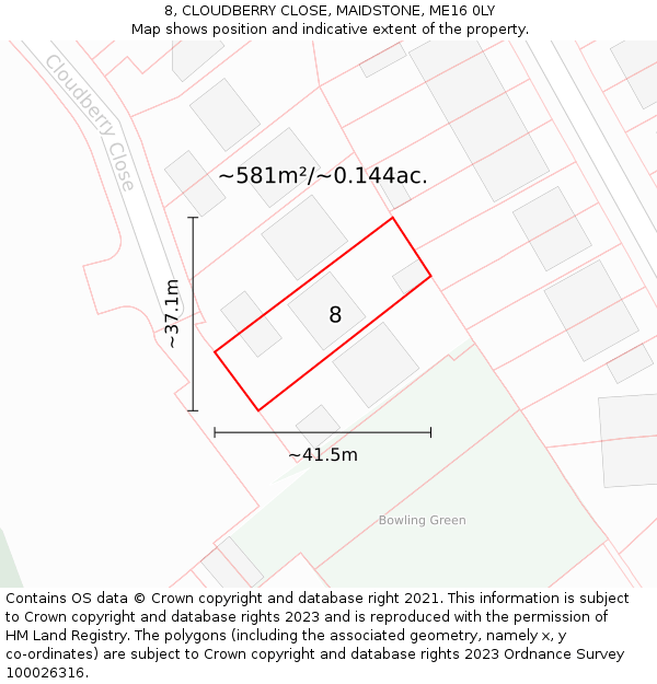 8, CLOUDBERRY CLOSE, MAIDSTONE, ME16 0LY: Plot and title map
