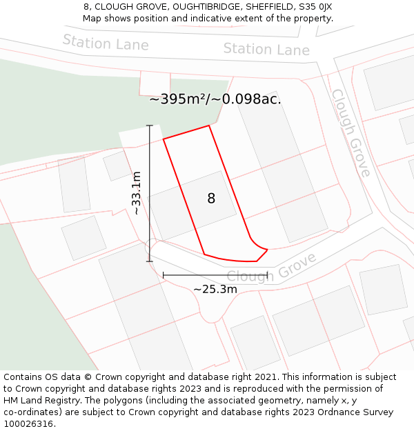 8, CLOUGH GROVE, OUGHTIBRIDGE, SHEFFIELD, S35 0JX: Plot and title map