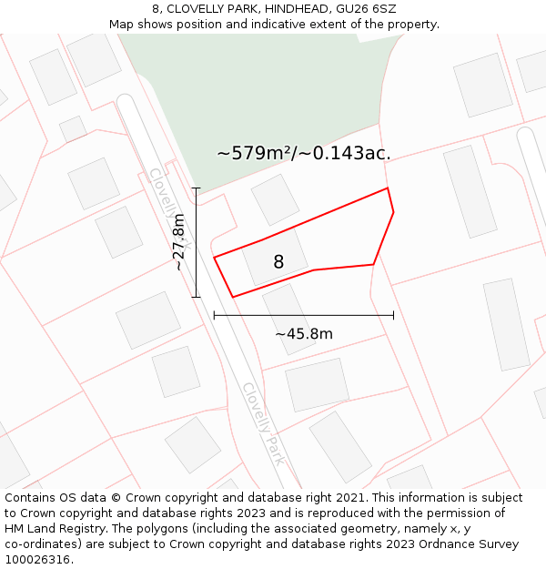 8, CLOVELLY PARK, HINDHEAD, GU26 6SZ: Plot and title map