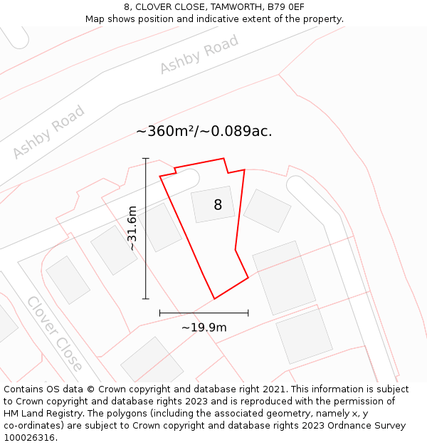 8, CLOVER CLOSE, TAMWORTH, B79 0EF: Plot and title map