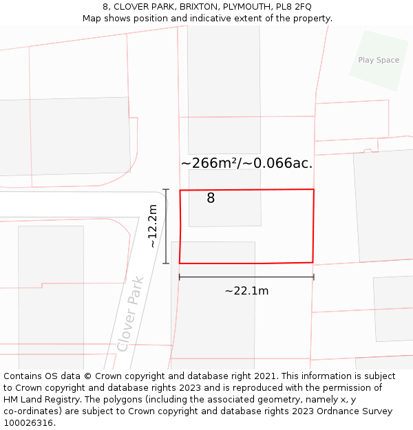 8, CLOVER PARK, BRIXTON, PLYMOUTH, PL8 2FQ: Plot and title map