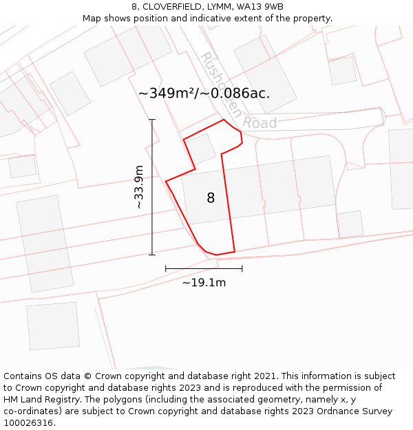 8, CLOVERFIELD, LYMM, WA13 9WB: Plot and title map