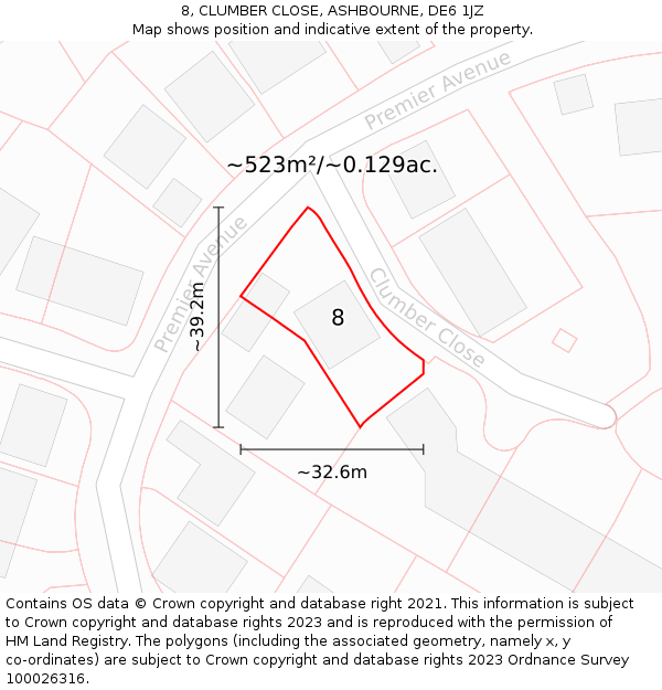 8, CLUMBER CLOSE, ASHBOURNE, DE6 1JZ: Plot and title map