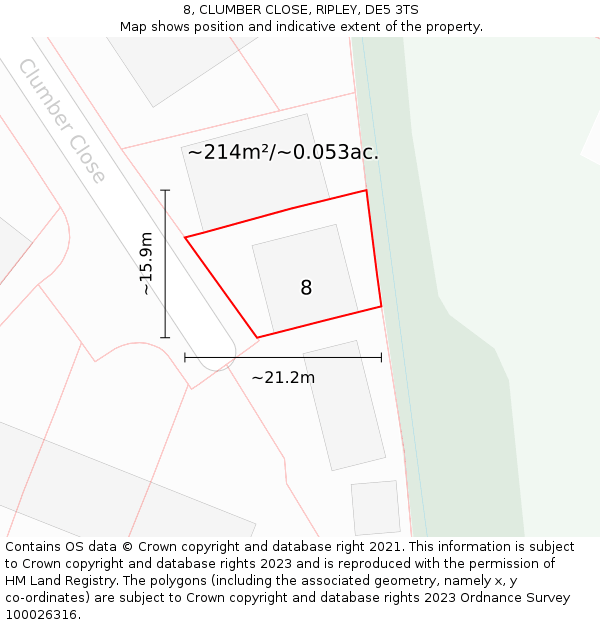 8, CLUMBER CLOSE, RIPLEY, DE5 3TS: Plot and title map