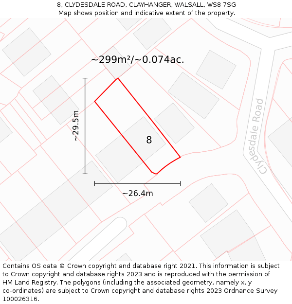 8, CLYDESDALE ROAD, CLAYHANGER, WALSALL, WS8 7SG: Plot and title map