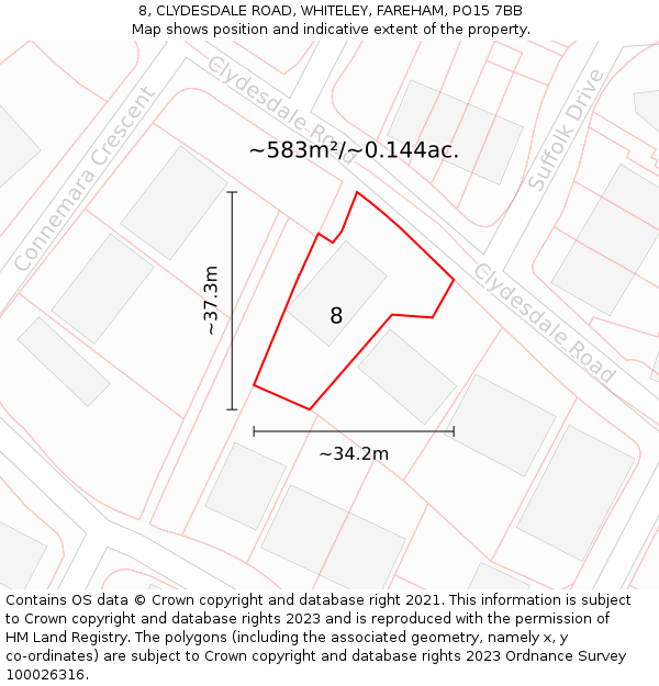 8, CLYDESDALE ROAD, WHITELEY, FAREHAM, PO15 7BB: Plot and title map