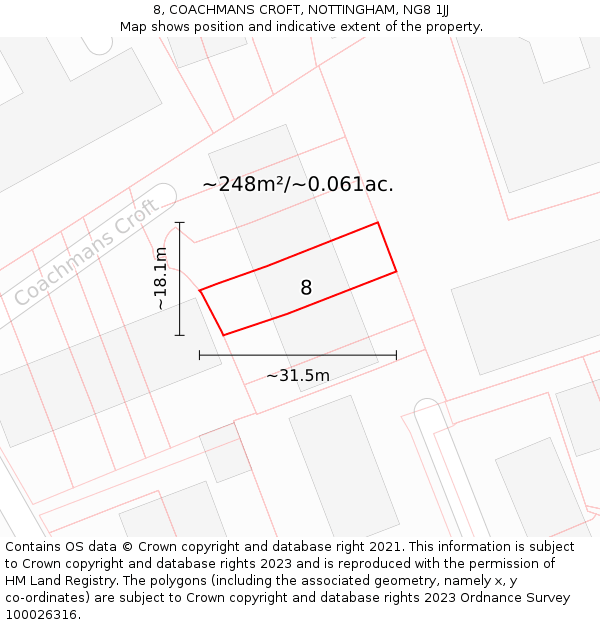 8, COACHMANS CROFT, NOTTINGHAM, NG8 1JJ: Plot and title map