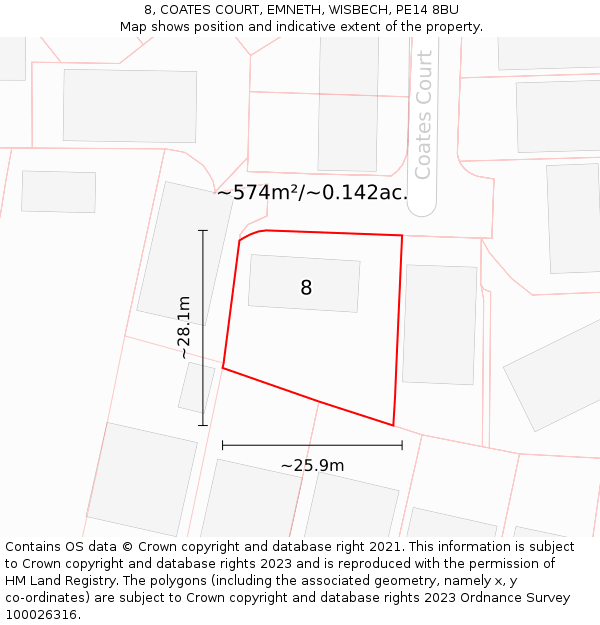 8, COATES COURT, EMNETH, WISBECH, PE14 8BU: Plot and title map