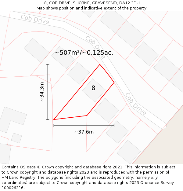 8, COB DRIVE, SHORNE, GRAVESEND, DA12 3DU: Plot and title map