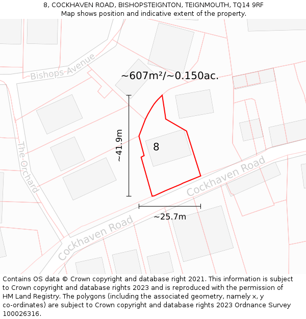 8, COCKHAVEN ROAD, BISHOPSTEIGNTON, TEIGNMOUTH, TQ14 9RF: Plot and title map