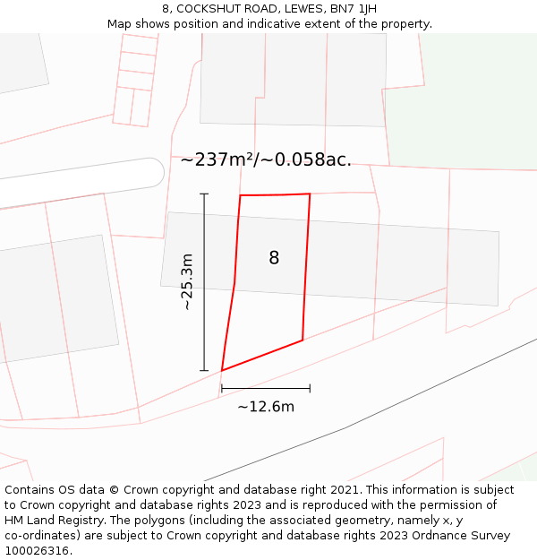 8, COCKSHUT ROAD, LEWES, BN7 1JH: Plot and title map