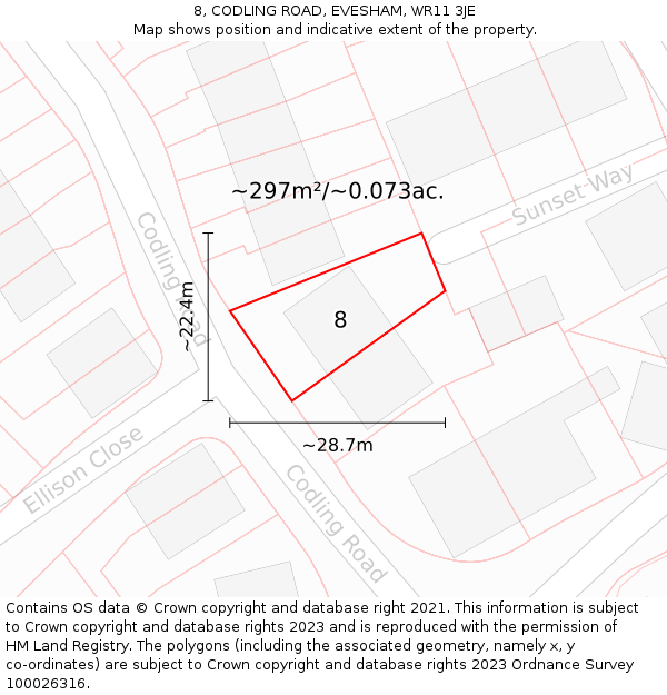 8, CODLING ROAD, EVESHAM, WR11 3JE: Plot and title map