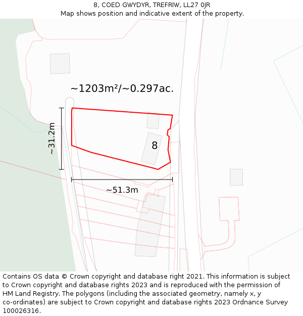 8, COED GWYDYR, TREFRIW, LL27 0JR: Plot and title map