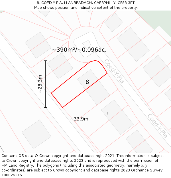 8, COED Y PIA, LLANBRADACH, CAERPHILLY, CF83 3PT: Plot and title map