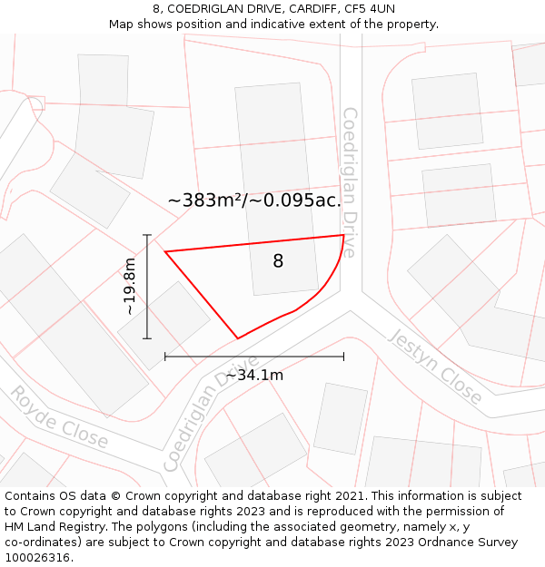 8, COEDRIGLAN DRIVE, CARDIFF, CF5 4UN: Plot and title map