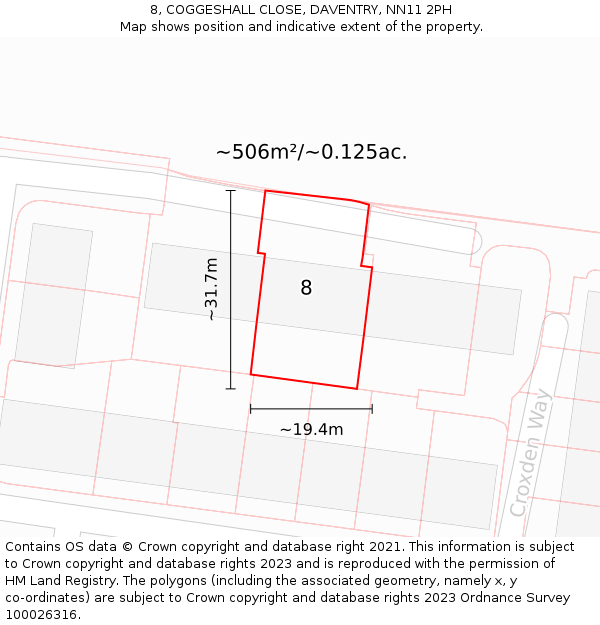 8, COGGESHALL CLOSE, DAVENTRY, NN11 2PH: Plot and title map