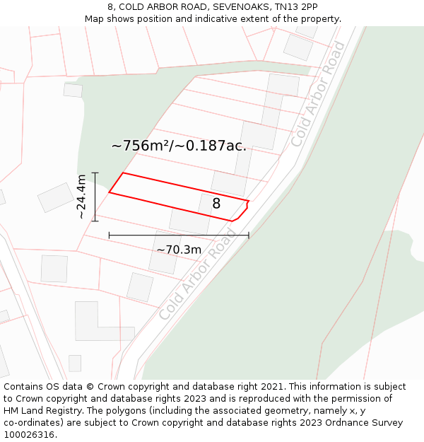 8, COLD ARBOR ROAD, SEVENOAKS, TN13 2PP: Plot and title map