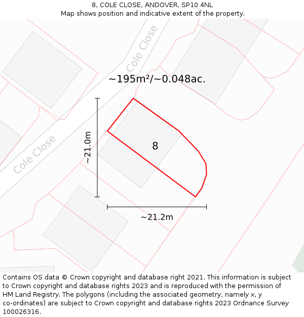 8, COLE CLOSE, ANDOVER, SP10 4NL: Plot and title map
