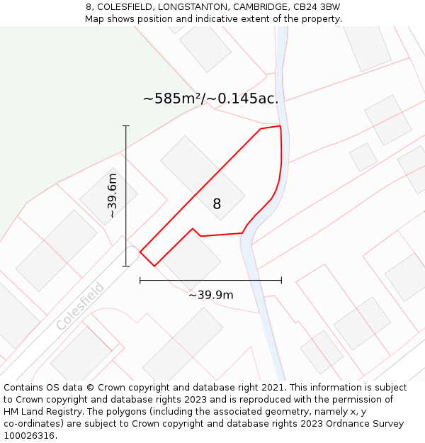 8, COLESFIELD, LONGSTANTON, CAMBRIDGE, CB24 3BW: Plot and title map
