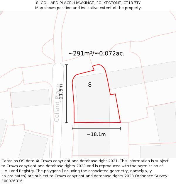 8, COLLARD PLACE, HAWKINGE, FOLKESTONE, CT18 7TY: Plot and title map