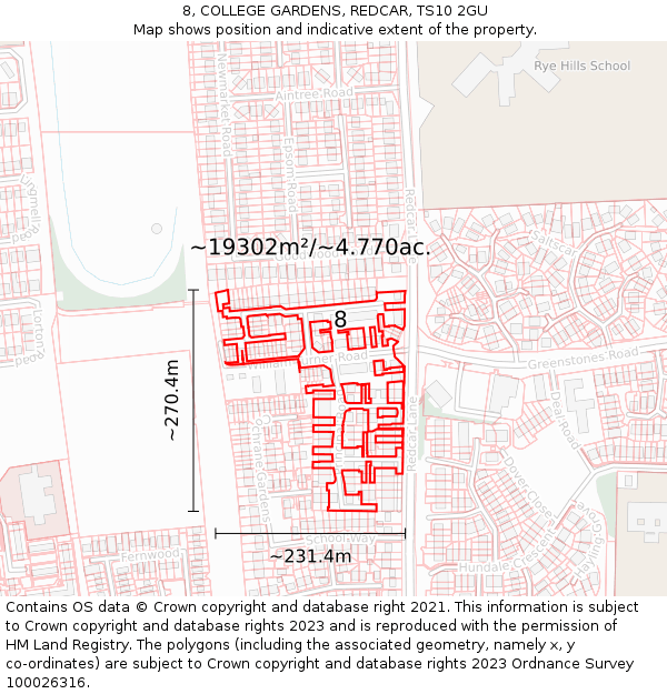 8, COLLEGE GARDENS, REDCAR, TS10 2GU: Plot and title map