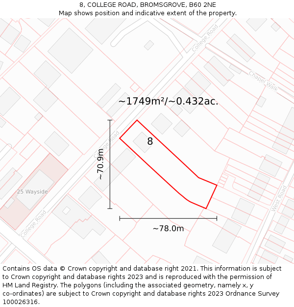 8, COLLEGE ROAD, BROMSGROVE, B60 2NE: Plot and title map