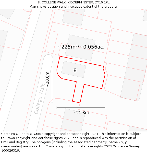 8, COLLEGE WALK, KIDDERMINSTER, DY10 1PL: Plot and title map