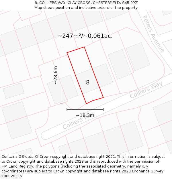 8, COLLIERS WAY, CLAY CROSS, CHESTERFIELD, S45 9PZ: Plot and title map