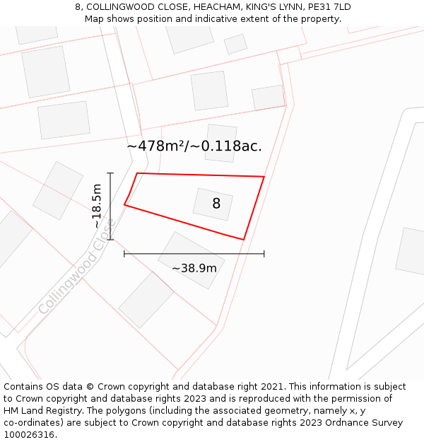 8, COLLINGWOOD CLOSE, HEACHAM, KING'S LYNN, PE31 7LD: Plot and title map