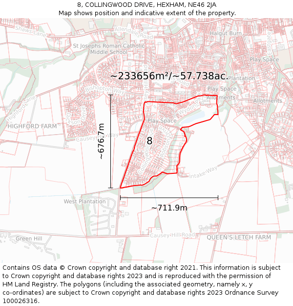 8, COLLINGWOOD DRIVE, HEXHAM, NE46 2JA: Plot and title map