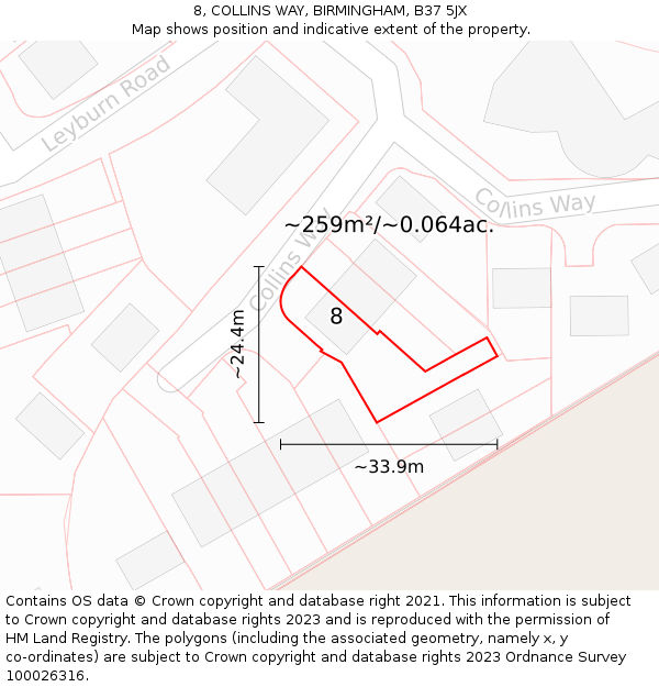 8, COLLINS WAY, BIRMINGHAM, B37 5JX: Plot and title map