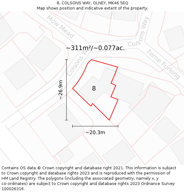 8, COLSONS WAY, OLNEY, MK46 5EQ: Plot and title map
