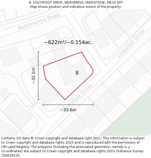 8, COLTSFOOT DRIVE, WEAVERING, MAIDSTONE, ME14 5FP: Plot and title map