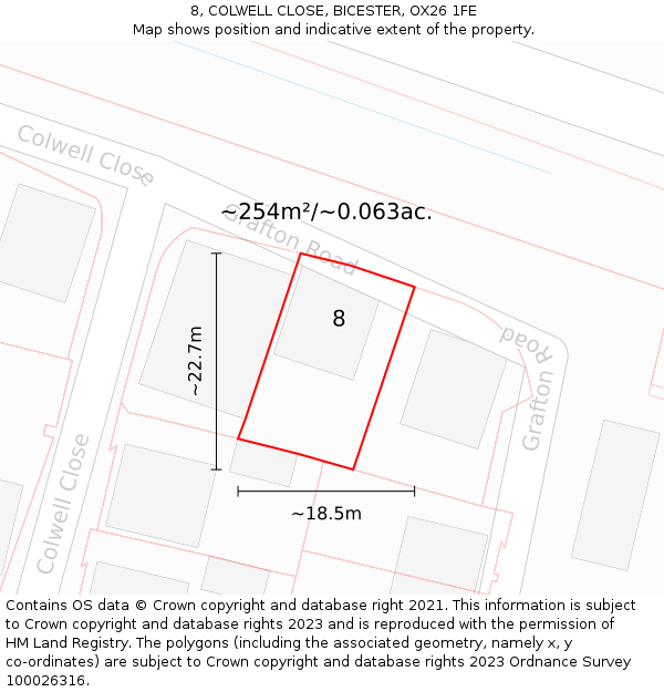 8, COLWELL CLOSE, BICESTER, OX26 1FE: Plot and title map