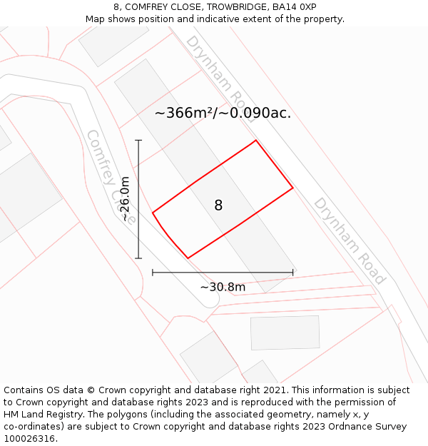 8, COMFREY CLOSE, TROWBRIDGE, BA14 0XP: Plot and title map