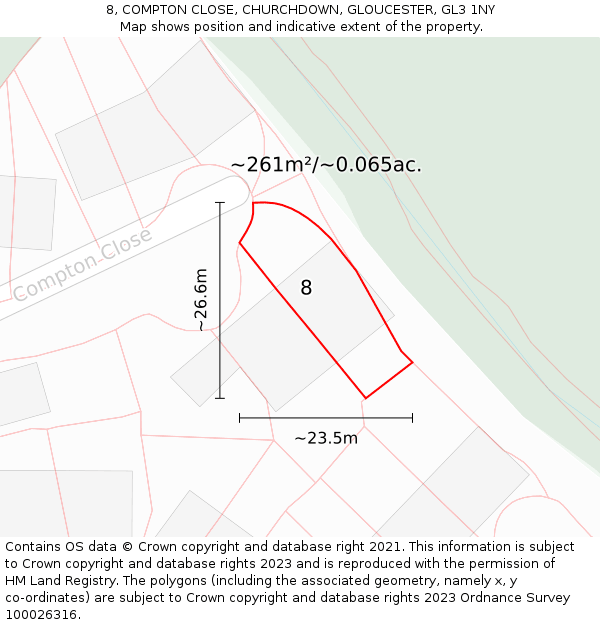 8, COMPTON CLOSE, CHURCHDOWN, GLOUCESTER, GL3 1NY: Plot and title map