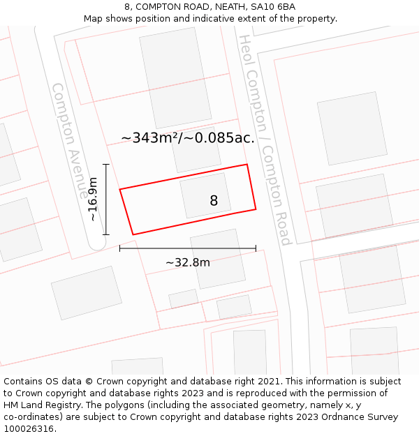 8, COMPTON ROAD, NEATH, SA10 6BA: Plot and title map