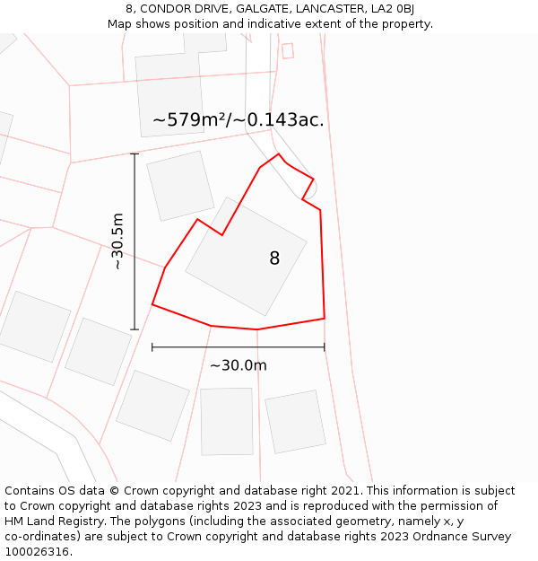 8, CONDOR DRIVE, GALGATE, LANCASTER, LA2 0BJ: Plot and title map