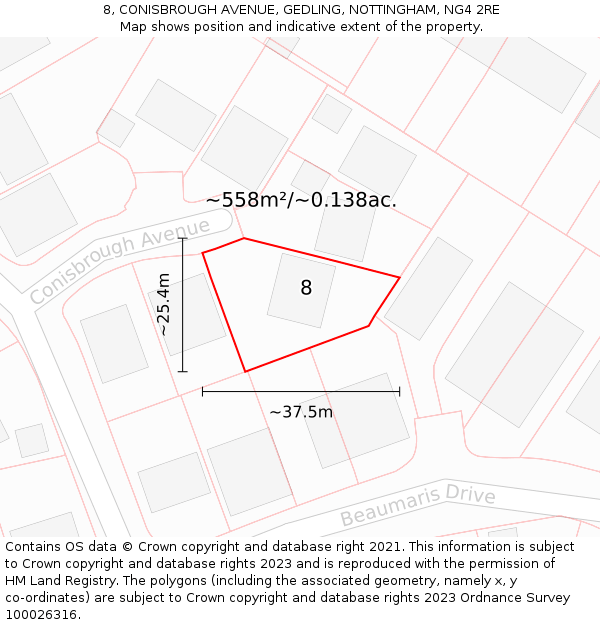 8, CONISBROUGH AVENUE, GEDLING, NOTTINGHAM, NG4 2RE: Plot and title map