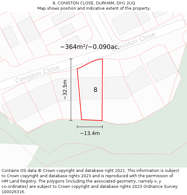 8, CONISTON CLOSE, DURHAM, DH1 2UQ: Plot and title map