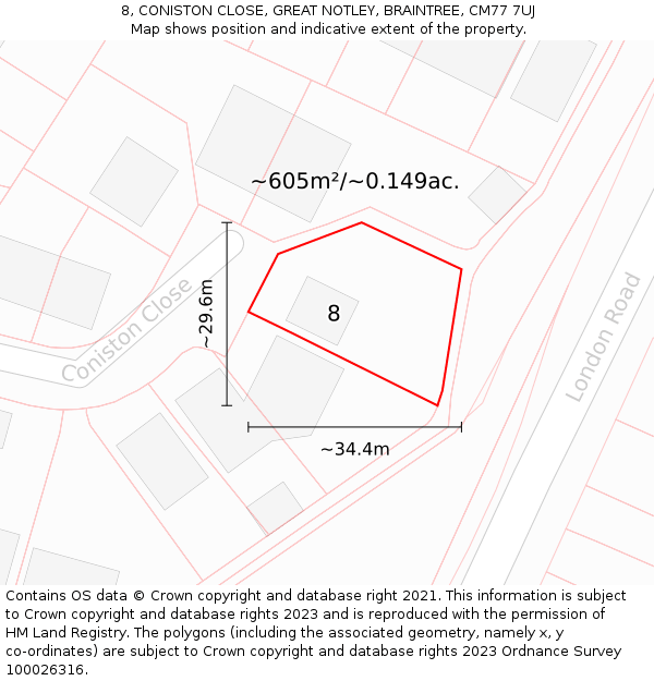 8, CONISTON CLOSE, GREAT NOTLEY, BRAINTREE, CM77 7UJ: Plot and title map