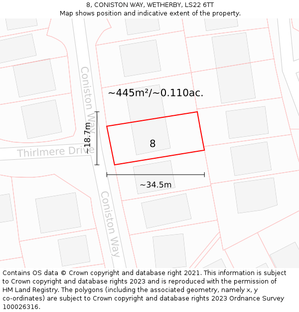 8, CONISTON WAY, WETHERBY, LS22 6TT: Plot and title map