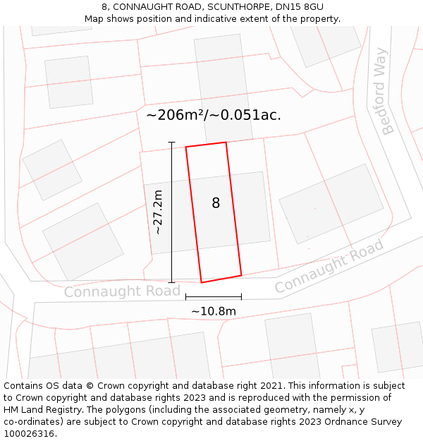 8, CONNAUGHT ROAD, SCUNTHORPE, DN15 8GU: Plot and title map