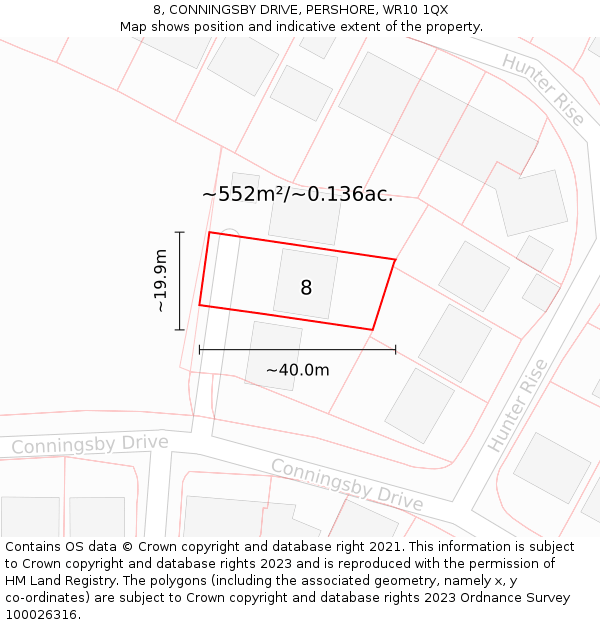 8, CONNINGSBY DRIVE, PERSHORE, WR10 1QX: Plot and title map