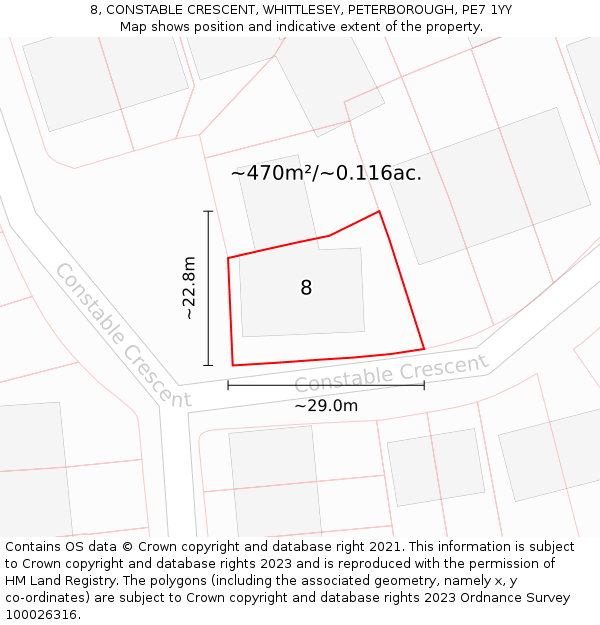8, CONSTABLE CRESCENT, WHITTLESEY, PETERBOROUGH, PE7 1YY: Plot and title map