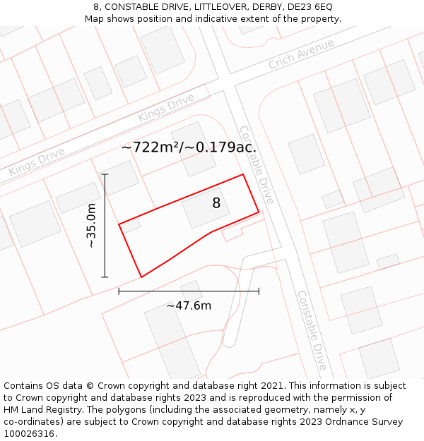 8, CONSTABLE DRIVE, LITTLEOVER, DERBY, DE23 6EQ: Plot and title map