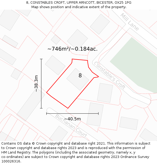 8, CONSTABLES CROFT, UPPER ARNCOTT, BICESTER, OX25 1PG: Plot and title map