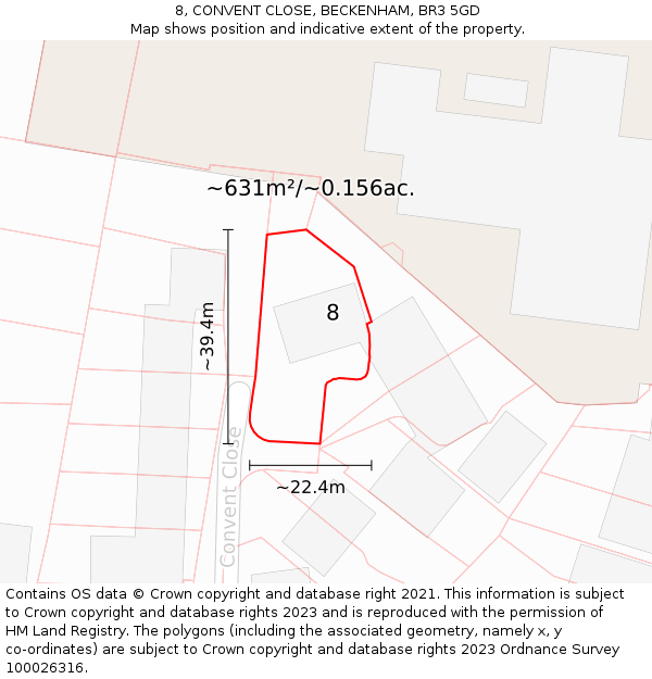 8, CONVENT CLOSE, BECKENHAM, BR3 5GD: Plot and title map
