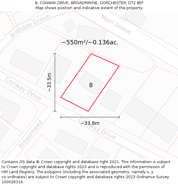 8, CONWAY DRIVE, BROADMAYNE, DORCHESTER, DT2 8EF: Plot and title map