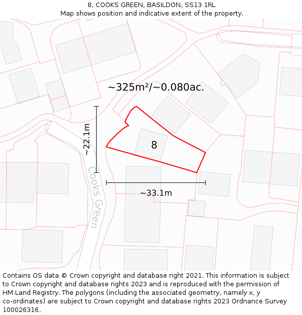 8, COOKS GREEN, BASILDON, SS13 1RL: Plot and title map
